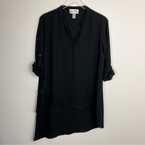 JOSEPH RIBKOFF Black Roll Sleeve Asymmetrical Sheer Tunic Top 4